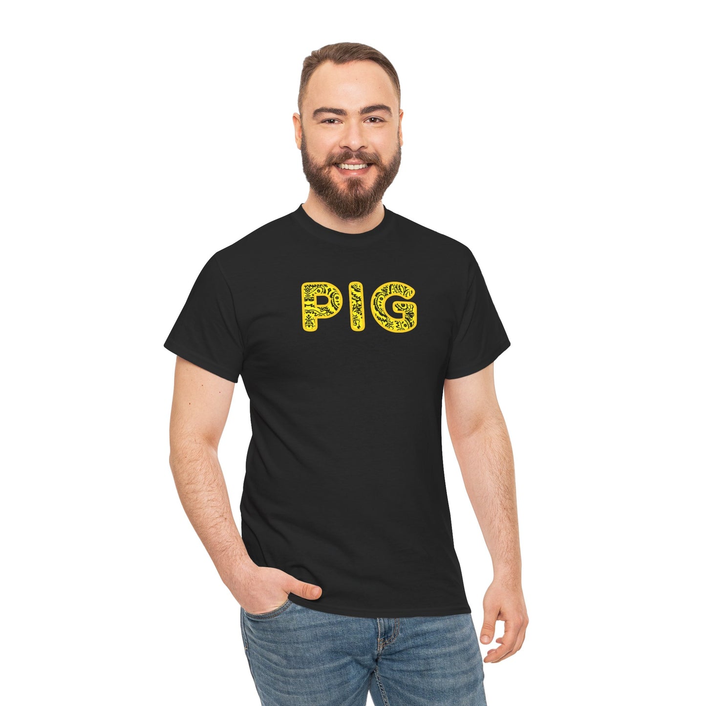 gildan Pig - Yellow Paisley Bandana Font - Piss