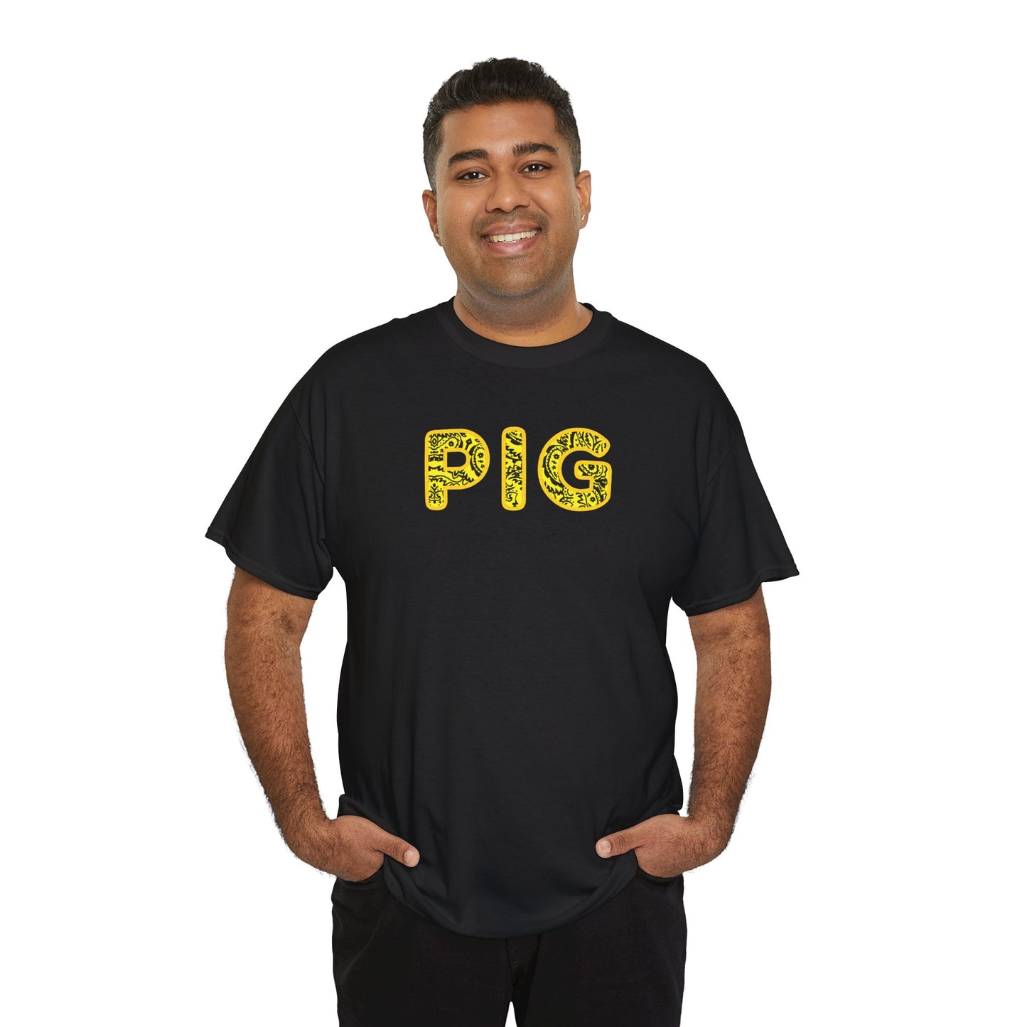 gildan Pig - Yellow Paisley Bandana Font - Piss