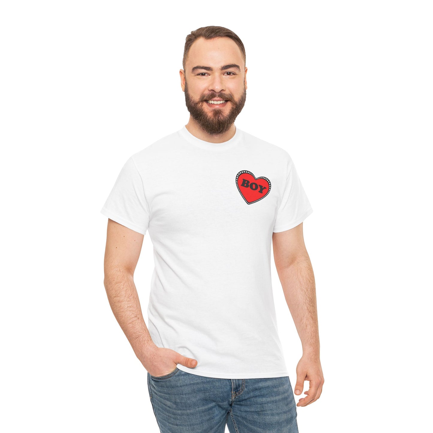 BOY Heart T-Shirt – Cute Queer Brat Tee with Red Heart Print