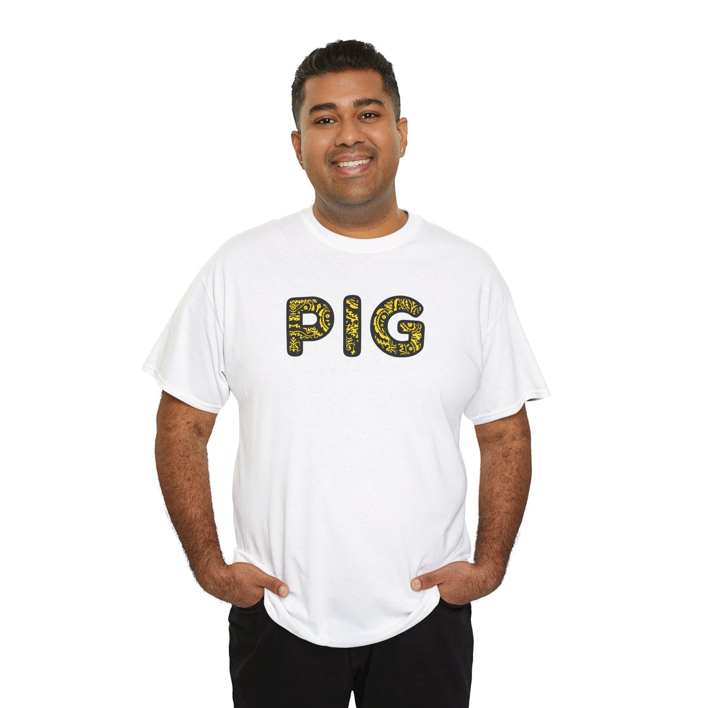 gildan Pig - Yellow Paisley Bandana Font - Piss