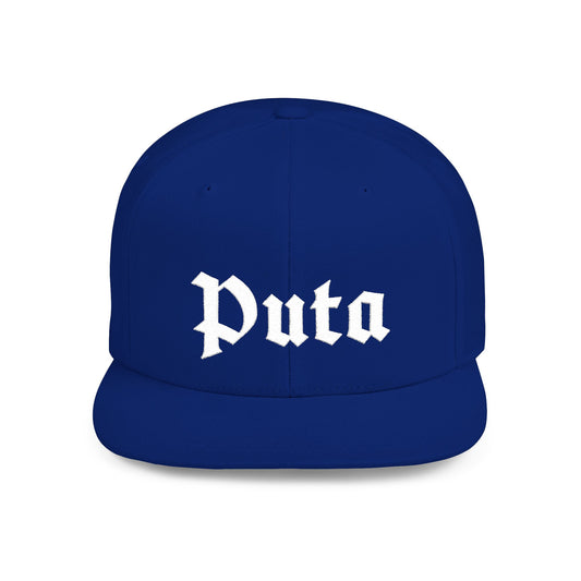 Puta - Old English - Flat Bill Snapback Hat - White Stitching