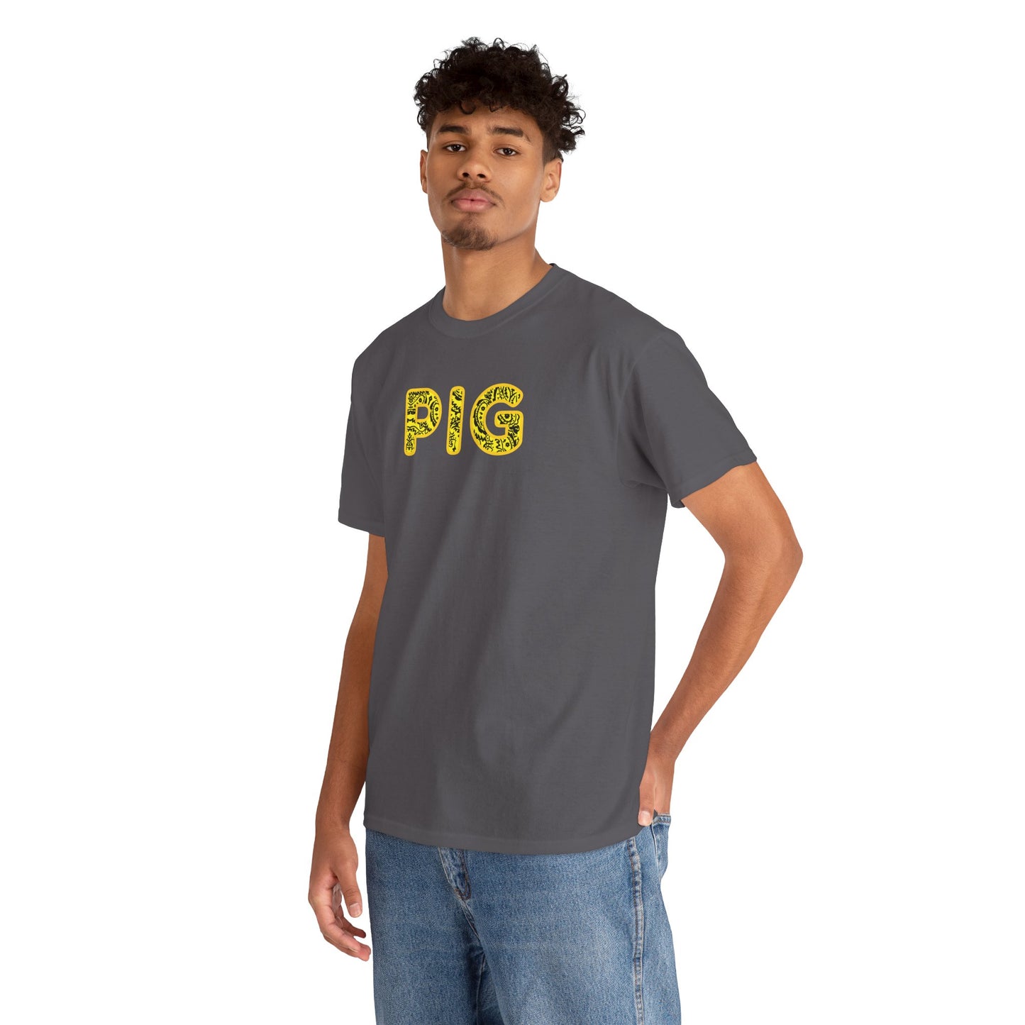 gildan Pig - Yellow Paisley Bandana Font - Piss