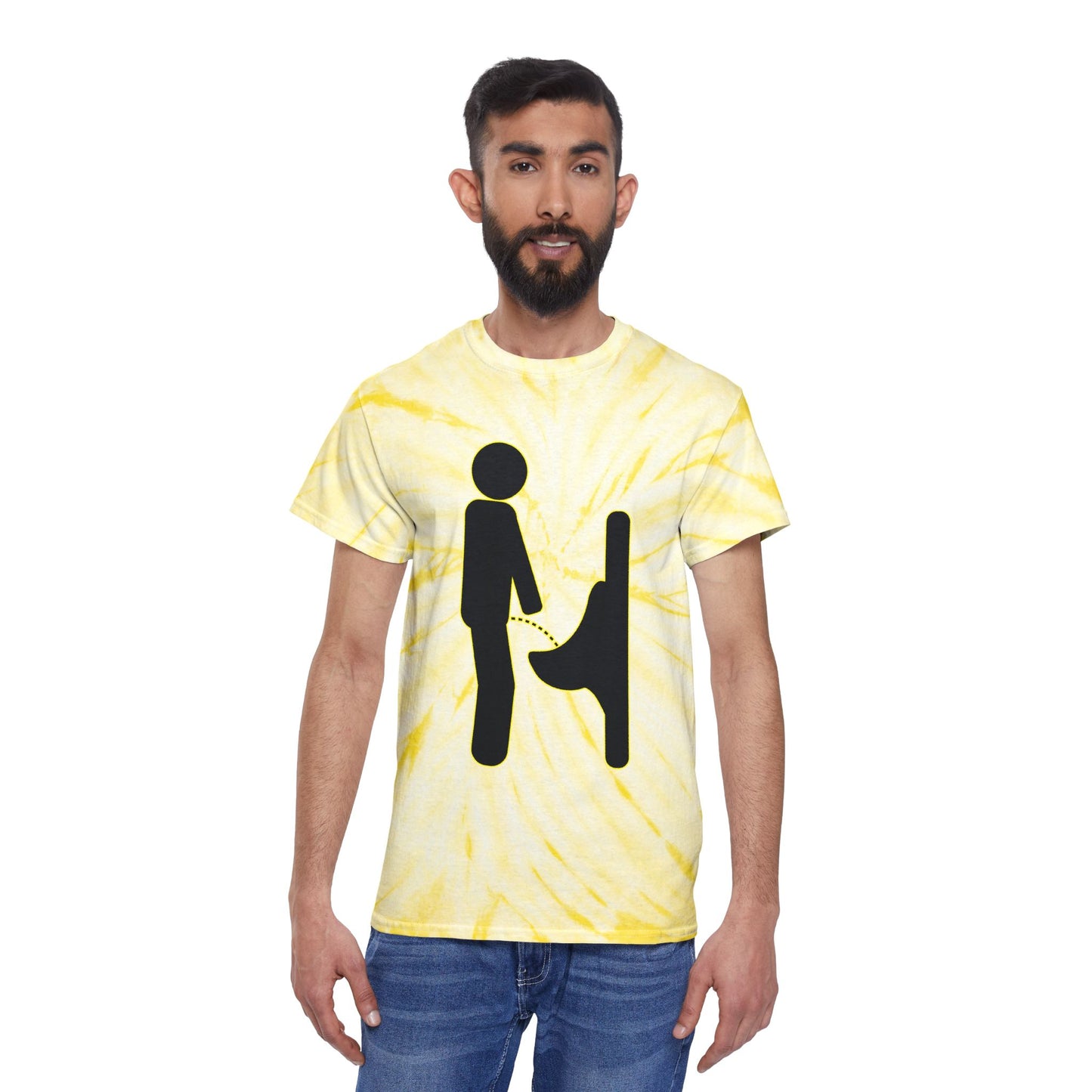 Pictogram Graphic Tee with Urinal Illustration - Yellow Tie-Dye Tee