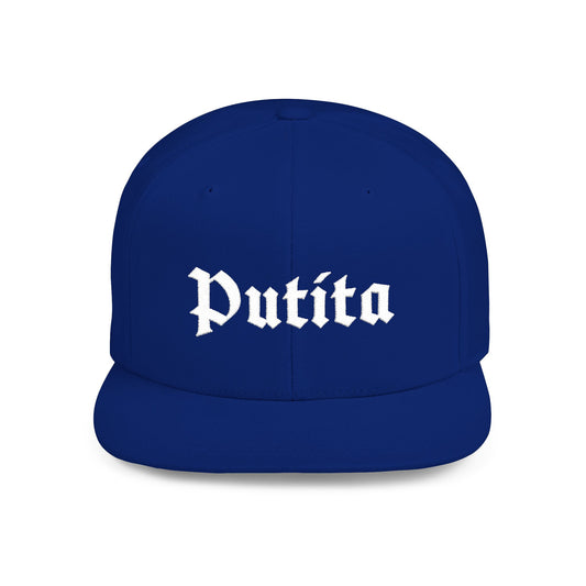 Putita - Old English - Flat Bill Snapback Hat - White Stitching
