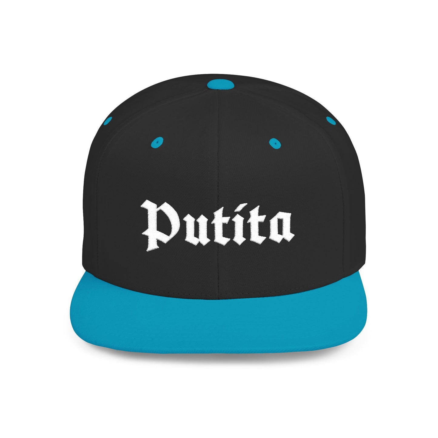 Putita - Old English - Flat Bill Snapback Hat - White Stitching