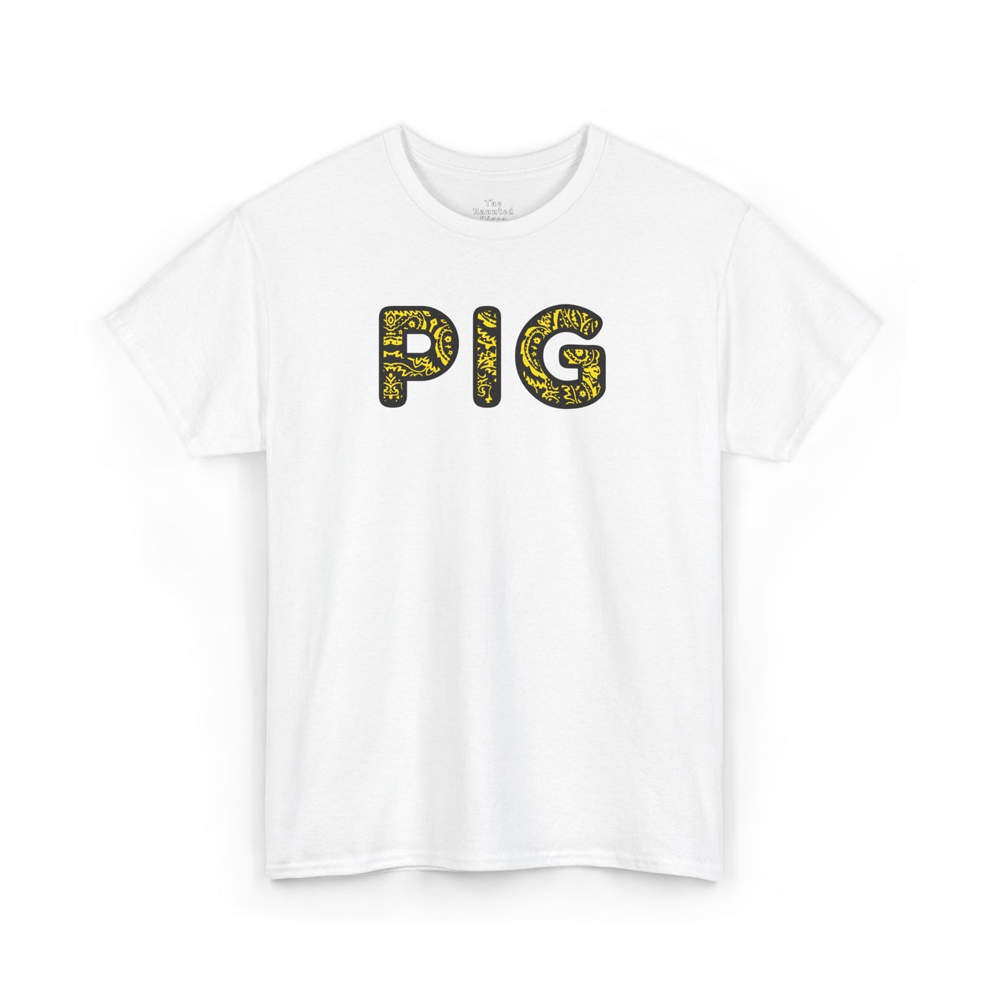 gildan Pig - Yellow Paisley Bandana Font - Piss