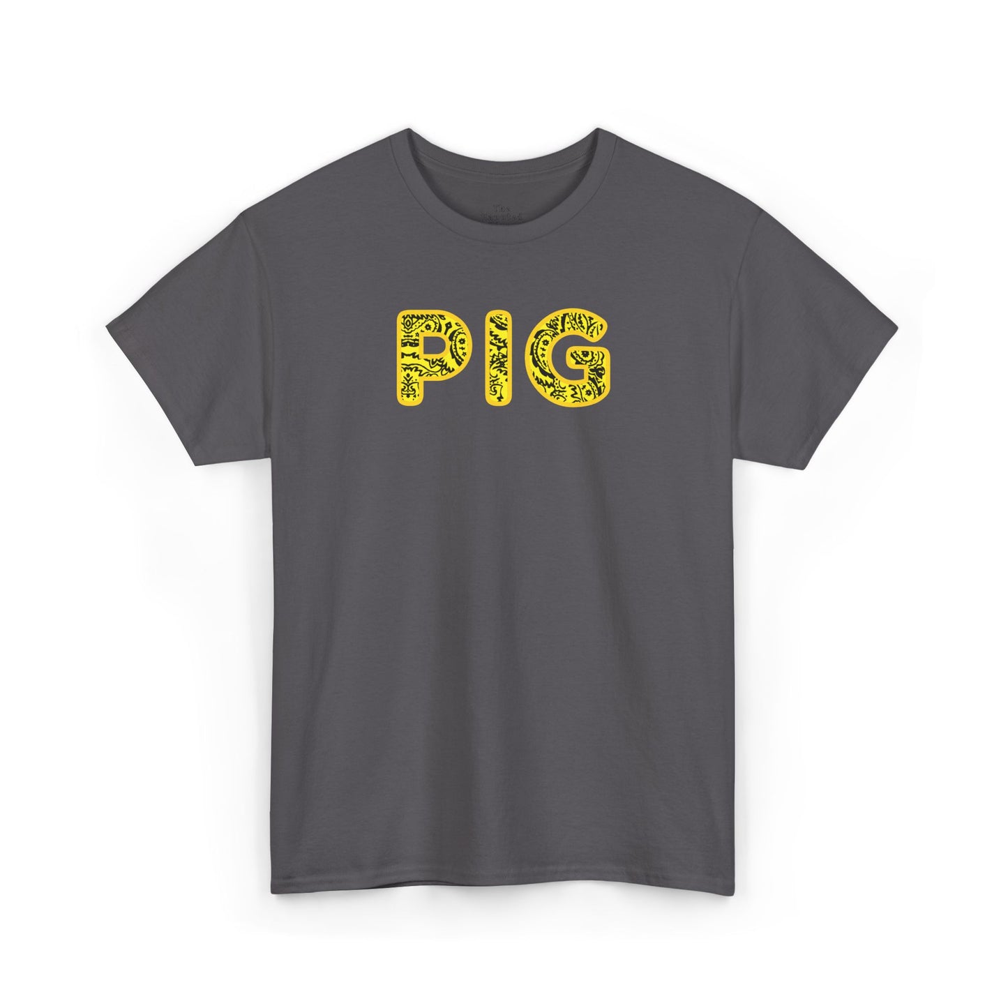 gildan Pig - Yellow Paisley Bandana Font - Piss