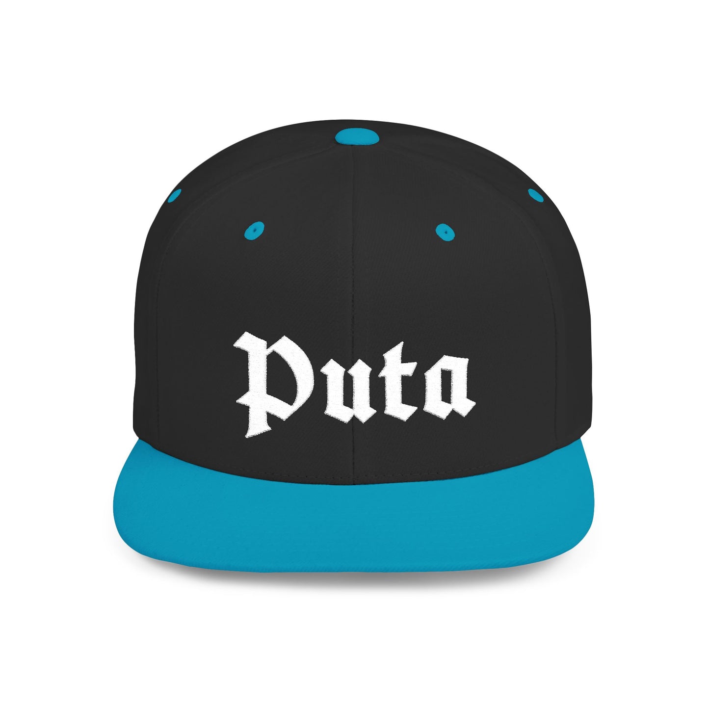 Puta - Old English - Flat Bill Snapback Hat - White Stitching
