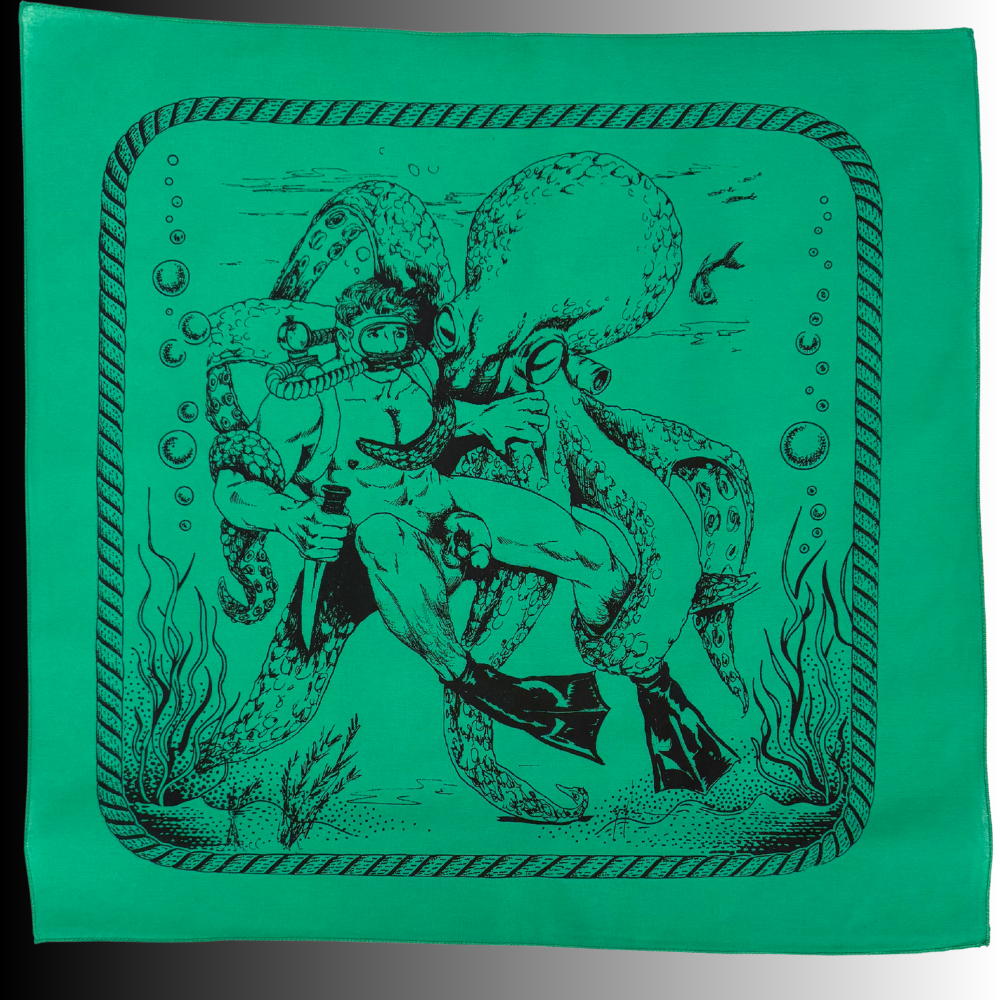 Octopus and sailor illustration bandana by Dom Etienne Orejudos in green