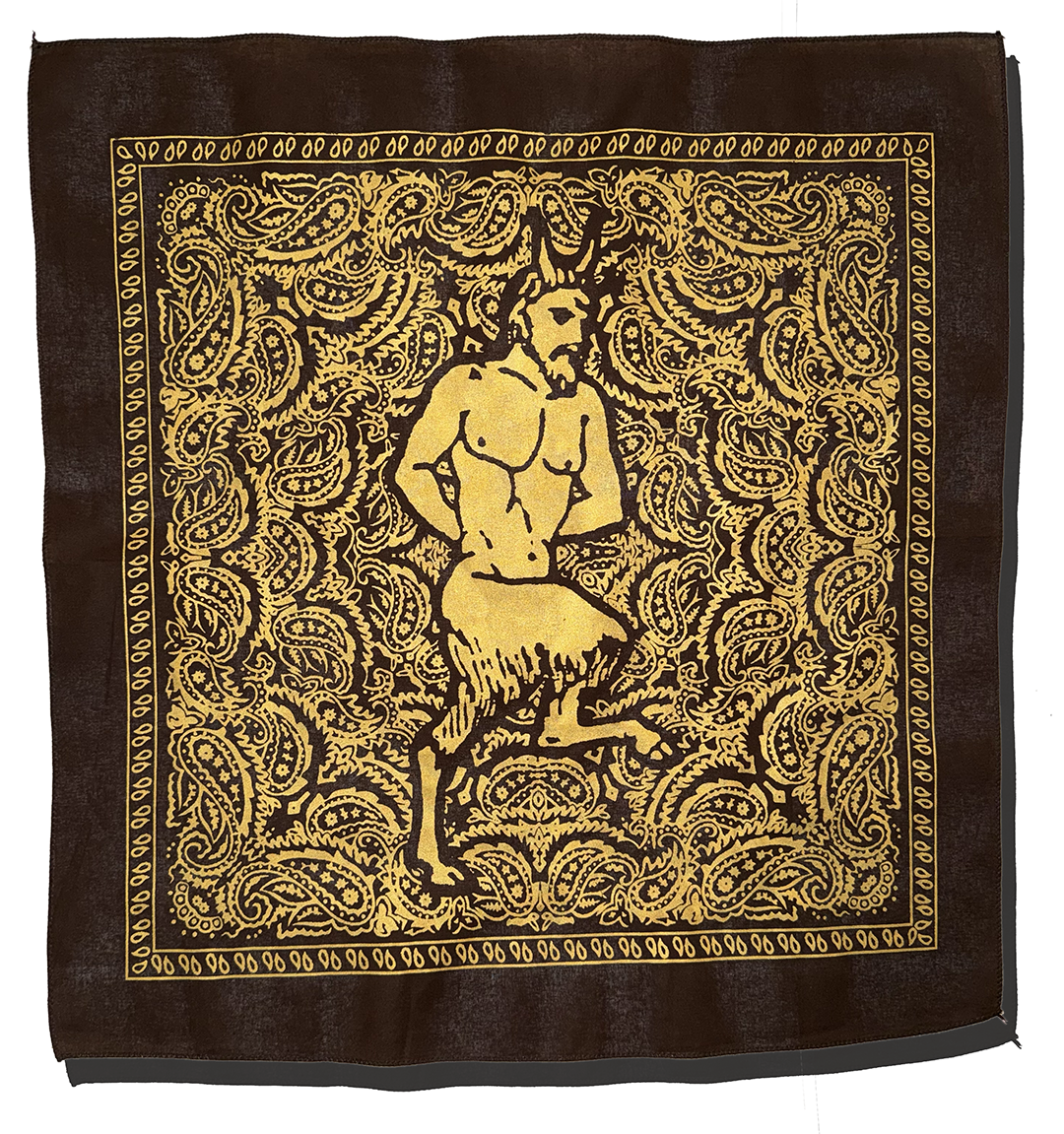 Metallic Gold Satyr Bandana — Hand-Silkscreened Cotton Bandana with Faun