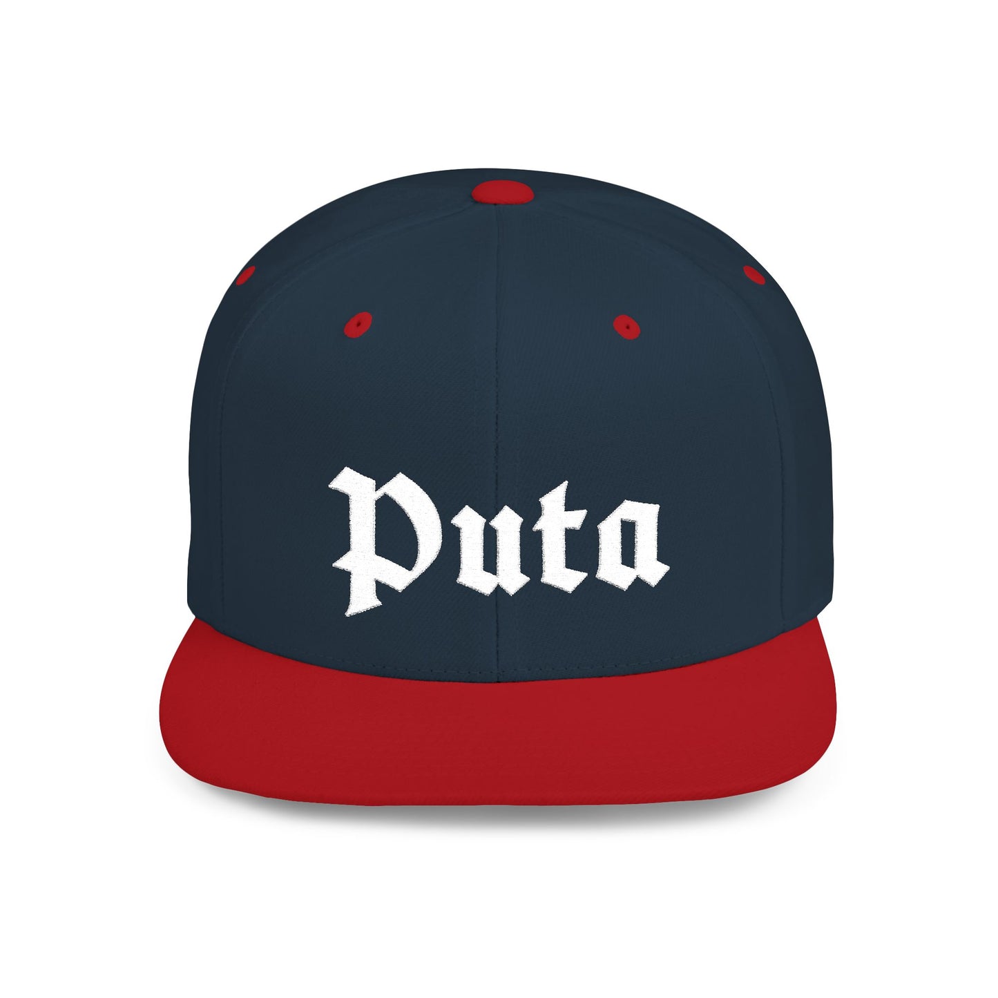 Puta - Old English - Flat Bill Snapback Hat - White Stitching