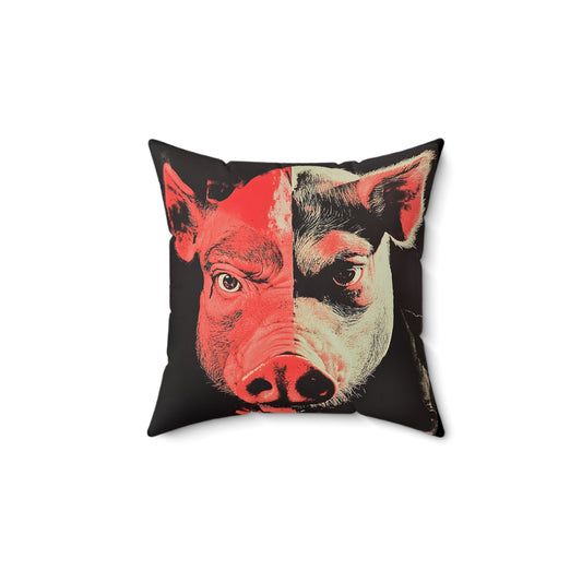 Pig Play Pillow, BDSM Dungeon Decor, Kinky Bedroom Cushion, Two Pigs Photo Art, Square Pillow