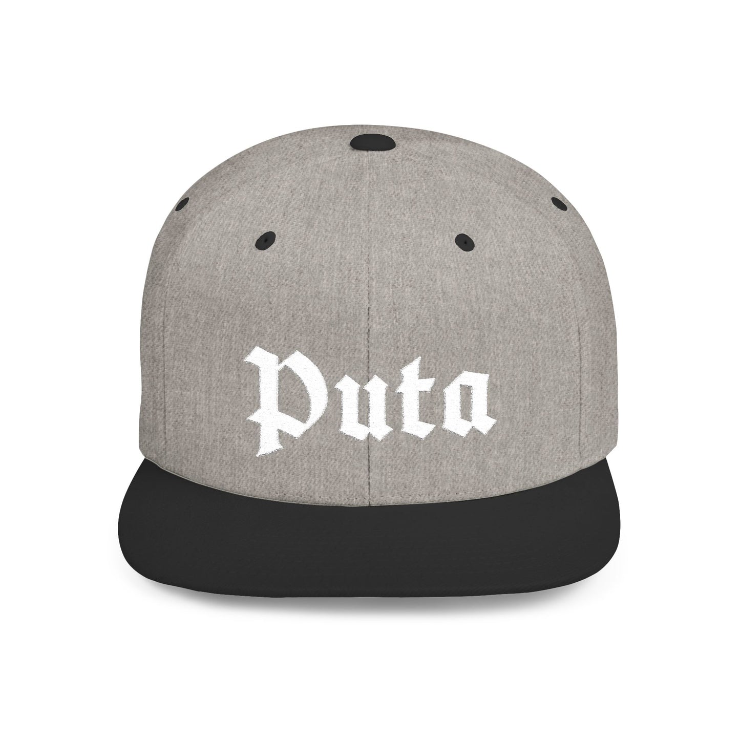Puta - Old English - Flat Bill Snapback Hat - White Stitching