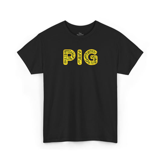 gildan Pig - Yellow Paisley Bandana Font - Piss