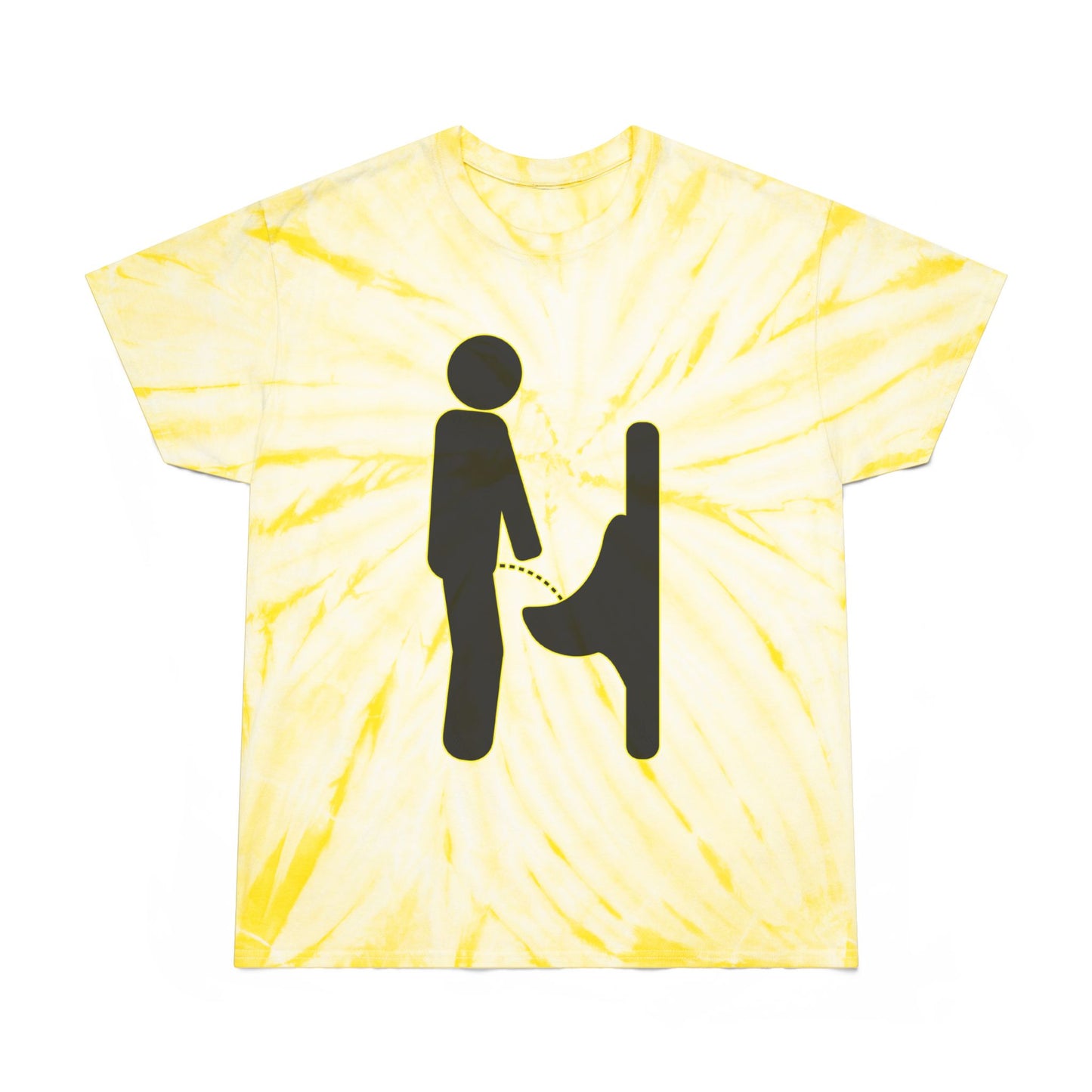 Pictogram Graphic Tee with Urinal Illustration - Yellow Tie-Dye Tee