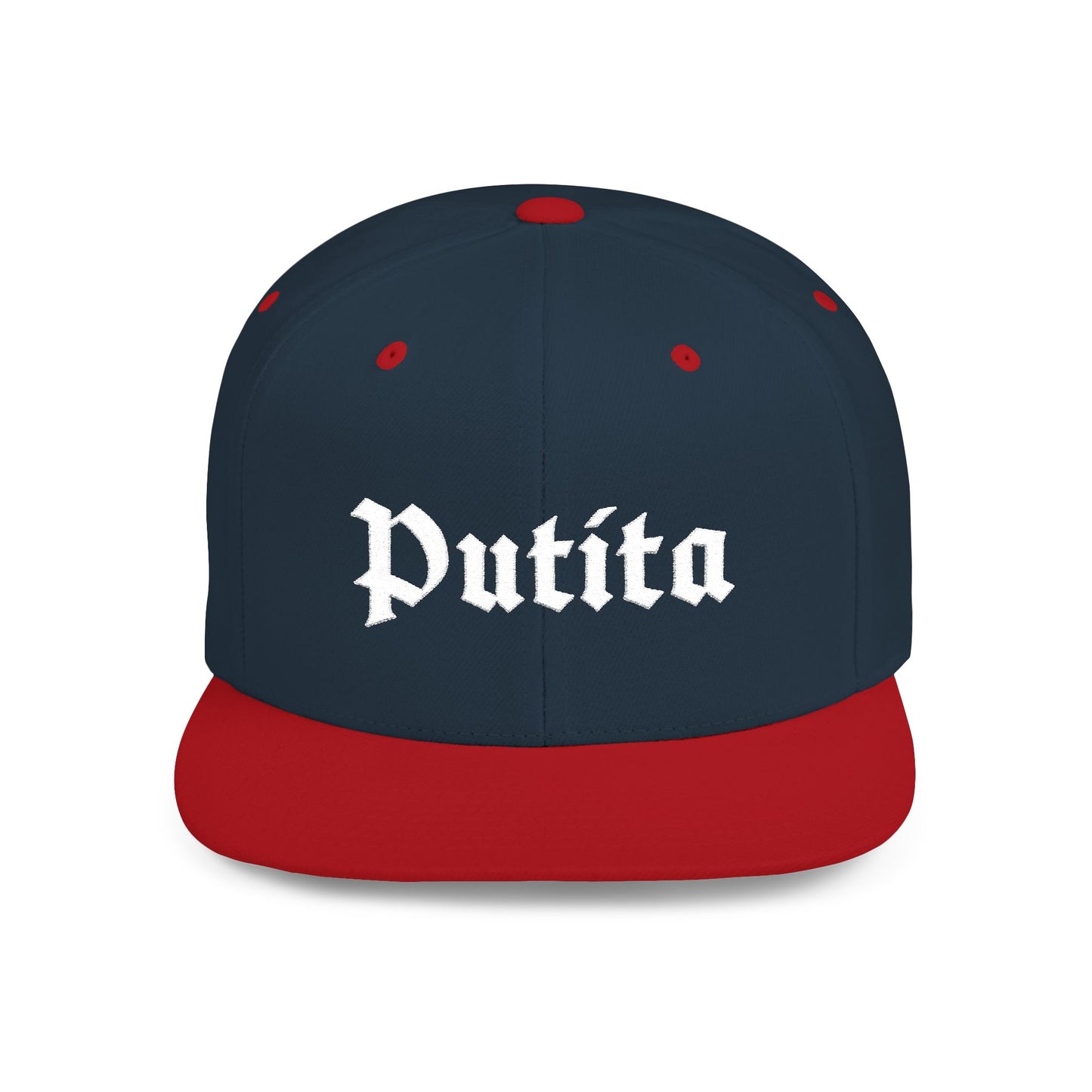 Putita - Old English - Flat Bill Snapback Hat - White Stitching