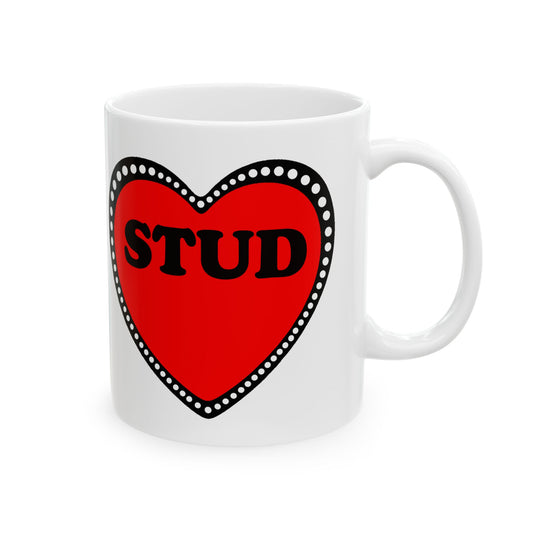 Stud Heart Mug, Retro Ceramic Coffee Cup, Valentine's Day Gift, 11oz, 15oz, Stud Lover Gift, Heart Shaped Sign Mug,