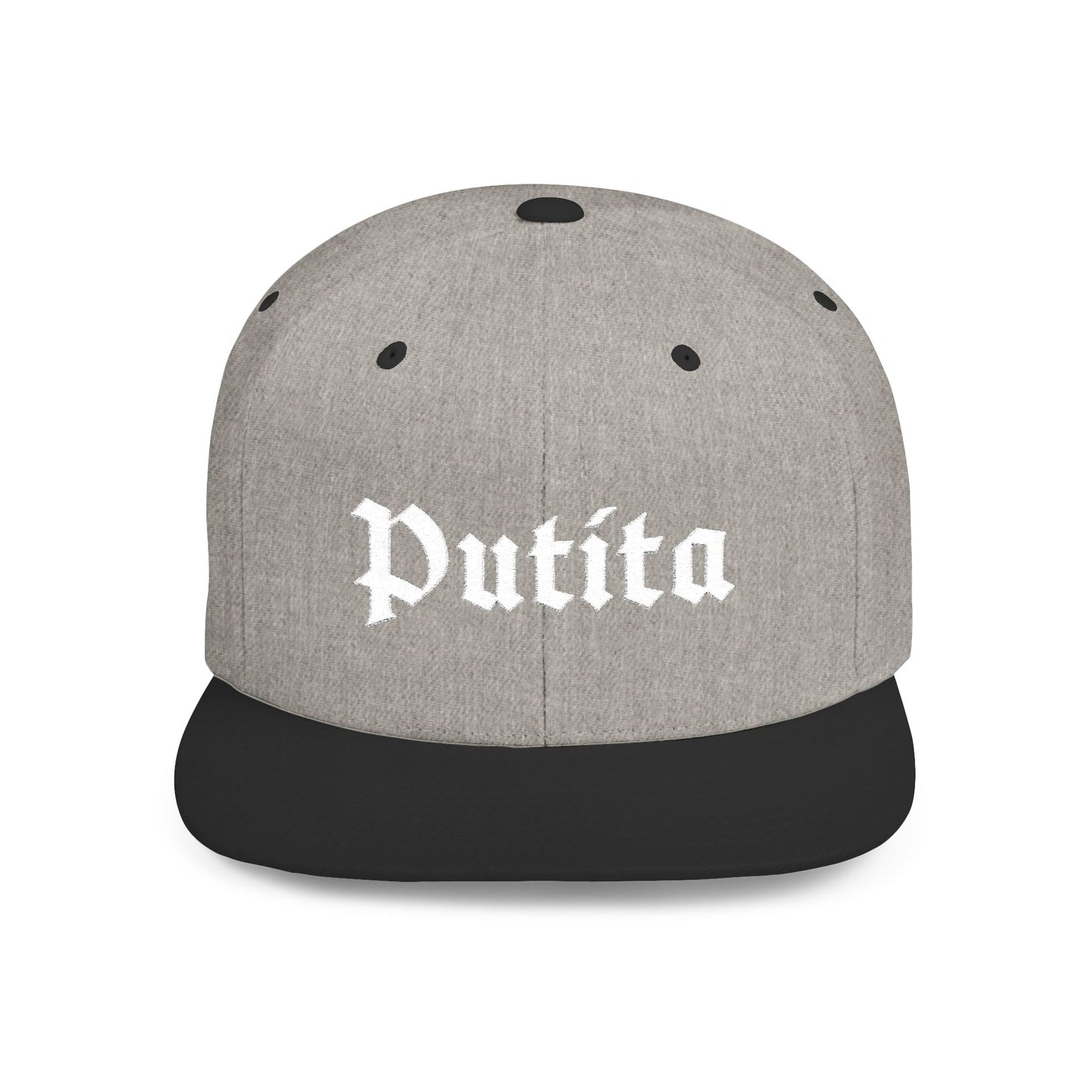 Putita - Old English - Flat Bill Snapback Hat - White Stitching