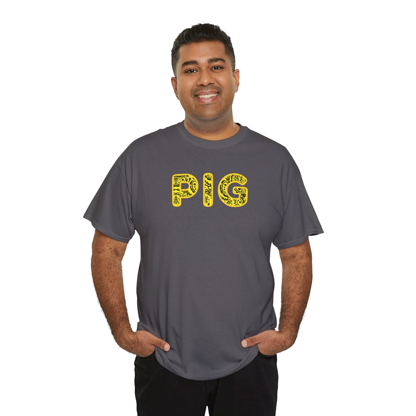 gildan Pig - Yellow Paisley Bandana Font - Piss