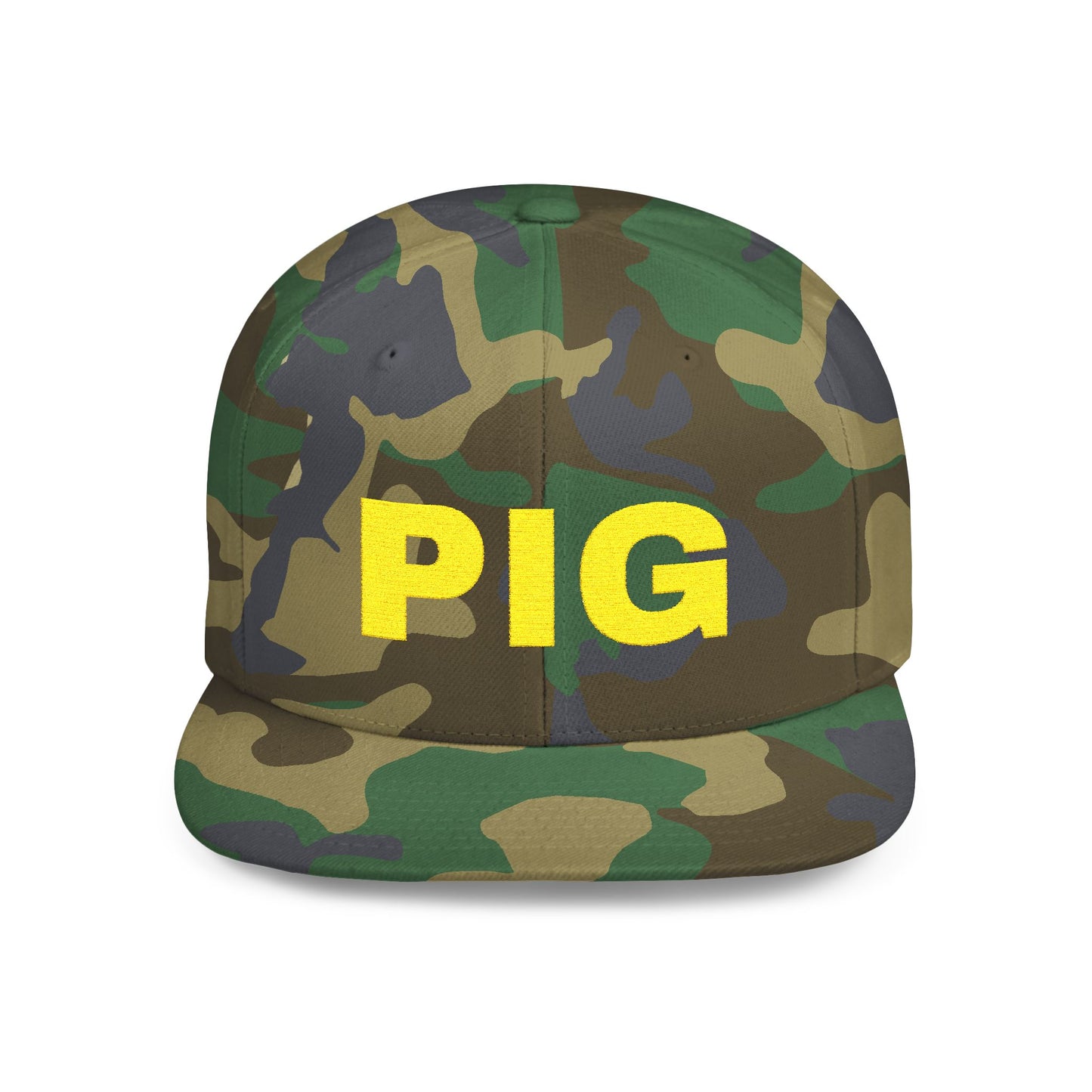 Camouflage Snapback Hat — PIG Yellow Embroidered Snapback Hat