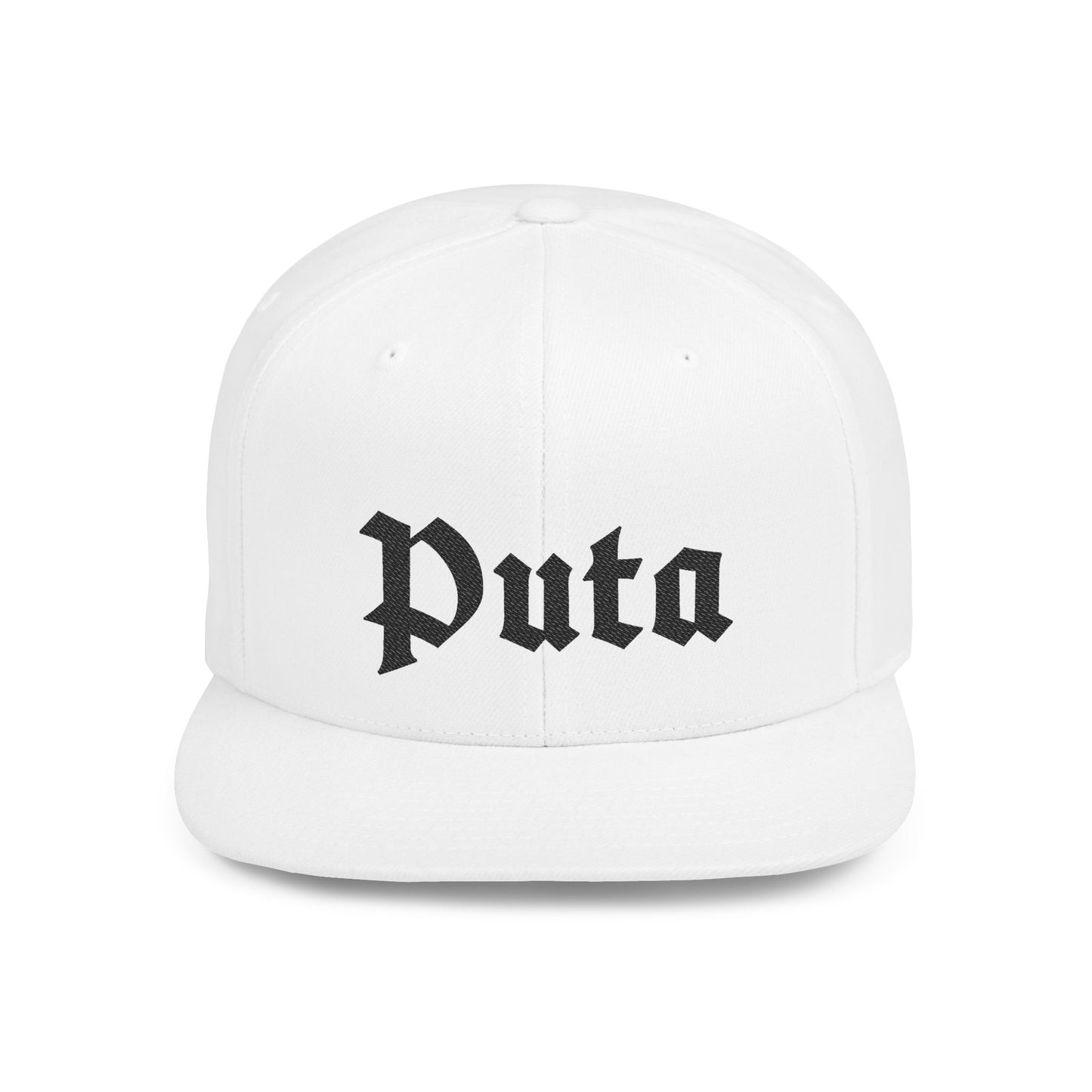 Puta - Old English - Flat Bill Snapback - Black Stitching