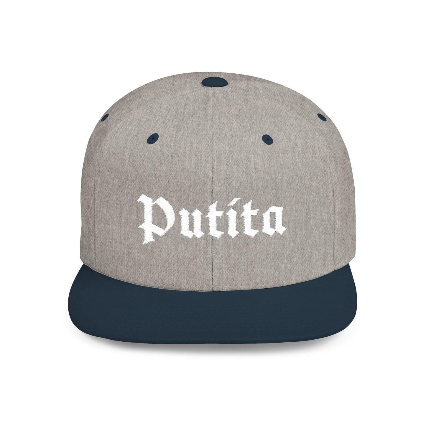 Putita - Old English - Flat Bill Snapback Hat - White Stitching