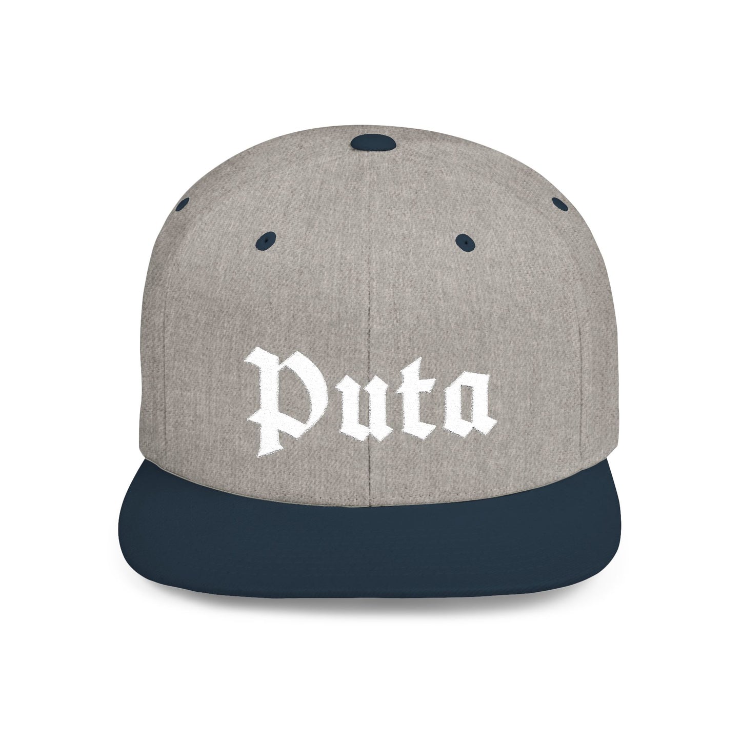 Puta - Old English - Flat Bill Snapback Hat - White Stitching