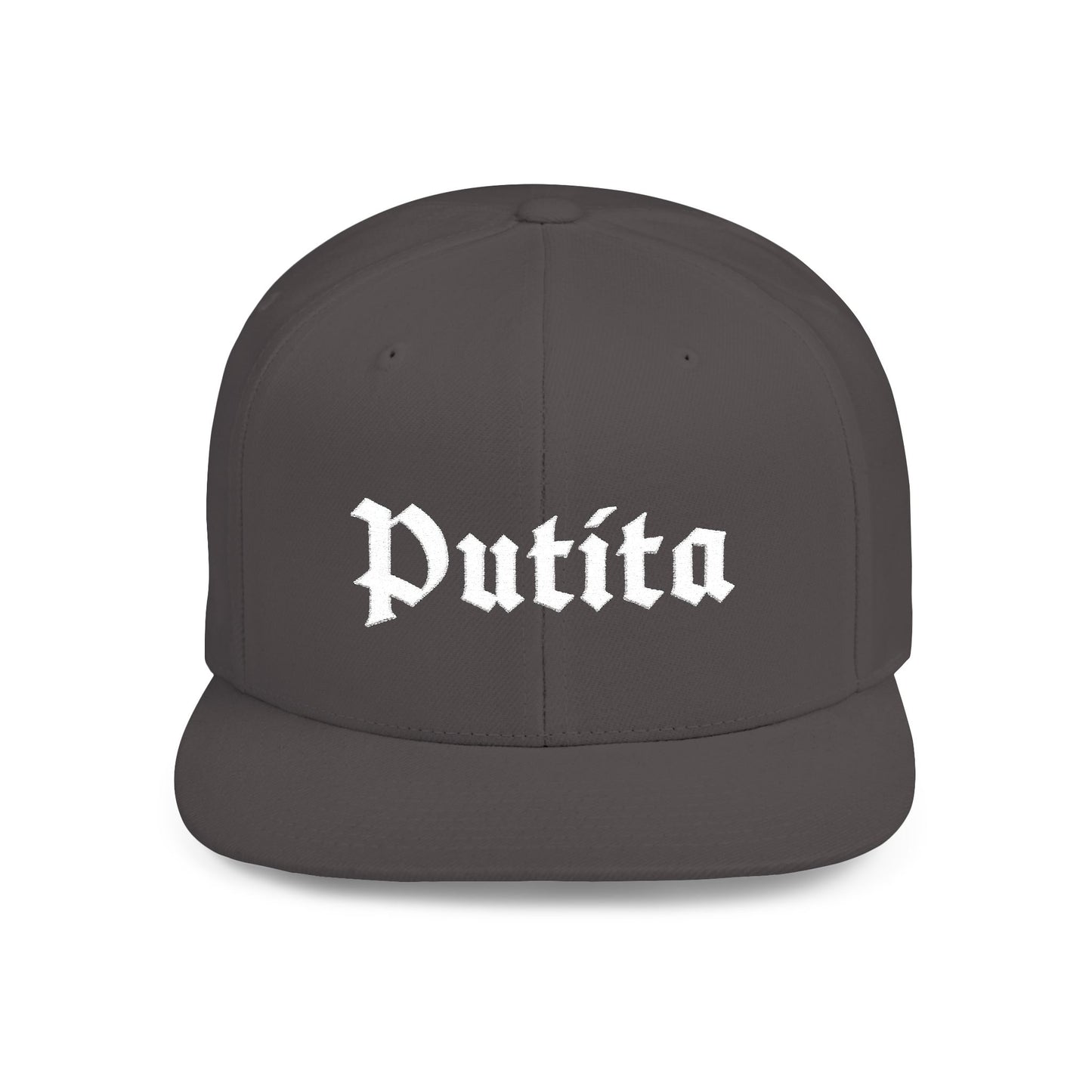 Putita - Old English - Flat Bill Snapback Hat - White Stitching