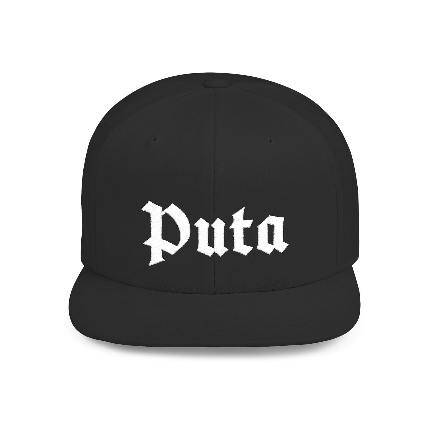 Puta - Old English - Flat Bill Snapback Hat - White Stitching