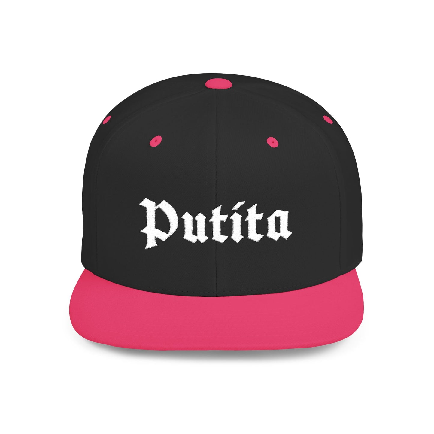Putita - Old English - Flat Bill Snapback Hat - White Stitching