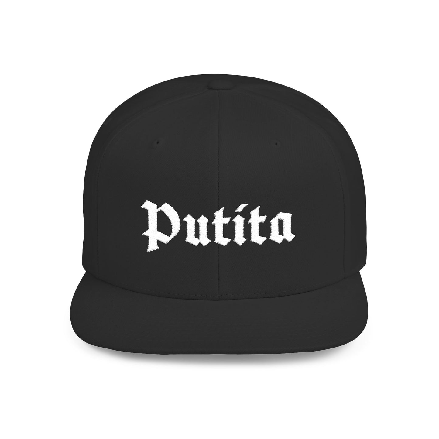 Putita - Old English - Flat Bill Snapback Hat - White Stitching