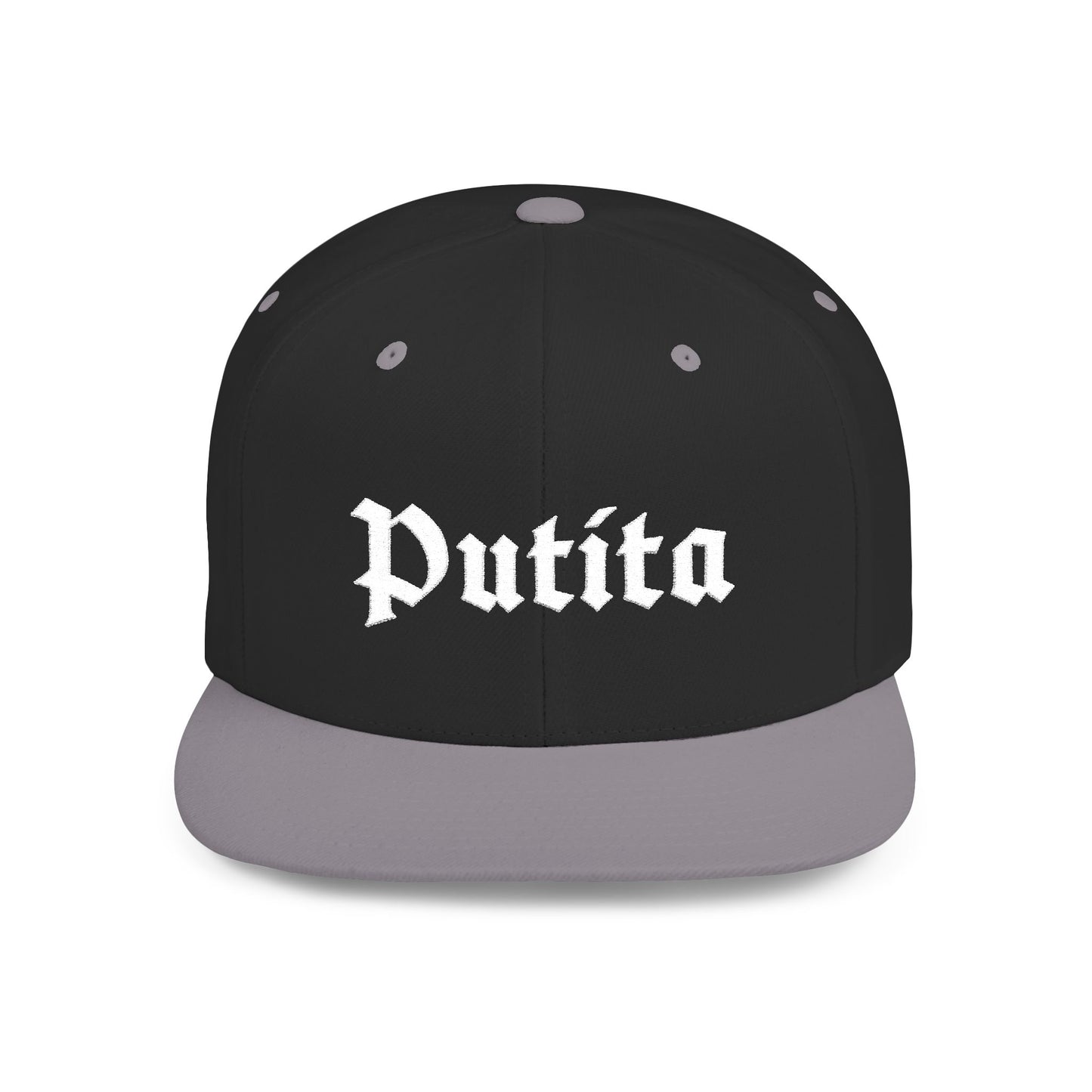 Putita - Old English - Flat Bill Snapback Hat - White Stitching