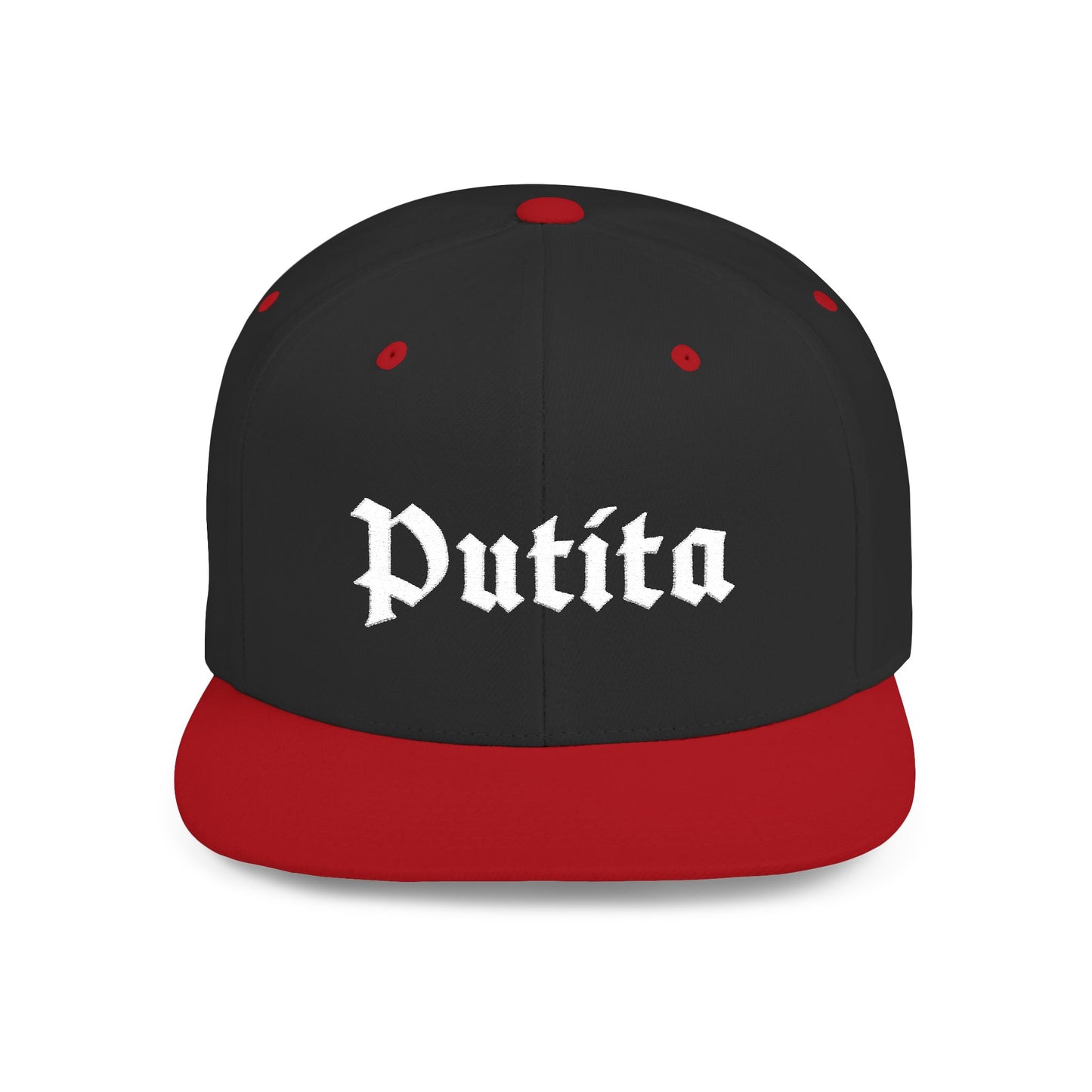 Putita - Old English - Flat Bill Snapback Hat - White Stitching