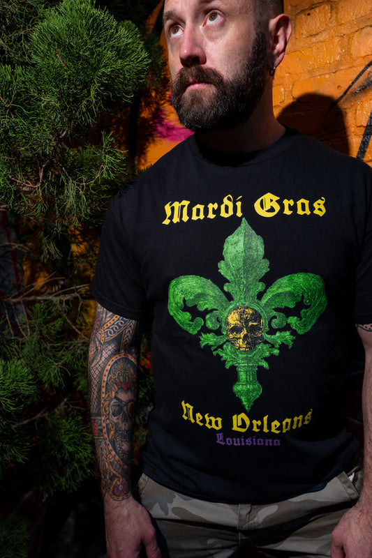 Mardi Gras Fleur-de-Lis Skull T-Shirt | New Orleans Graphic Tee