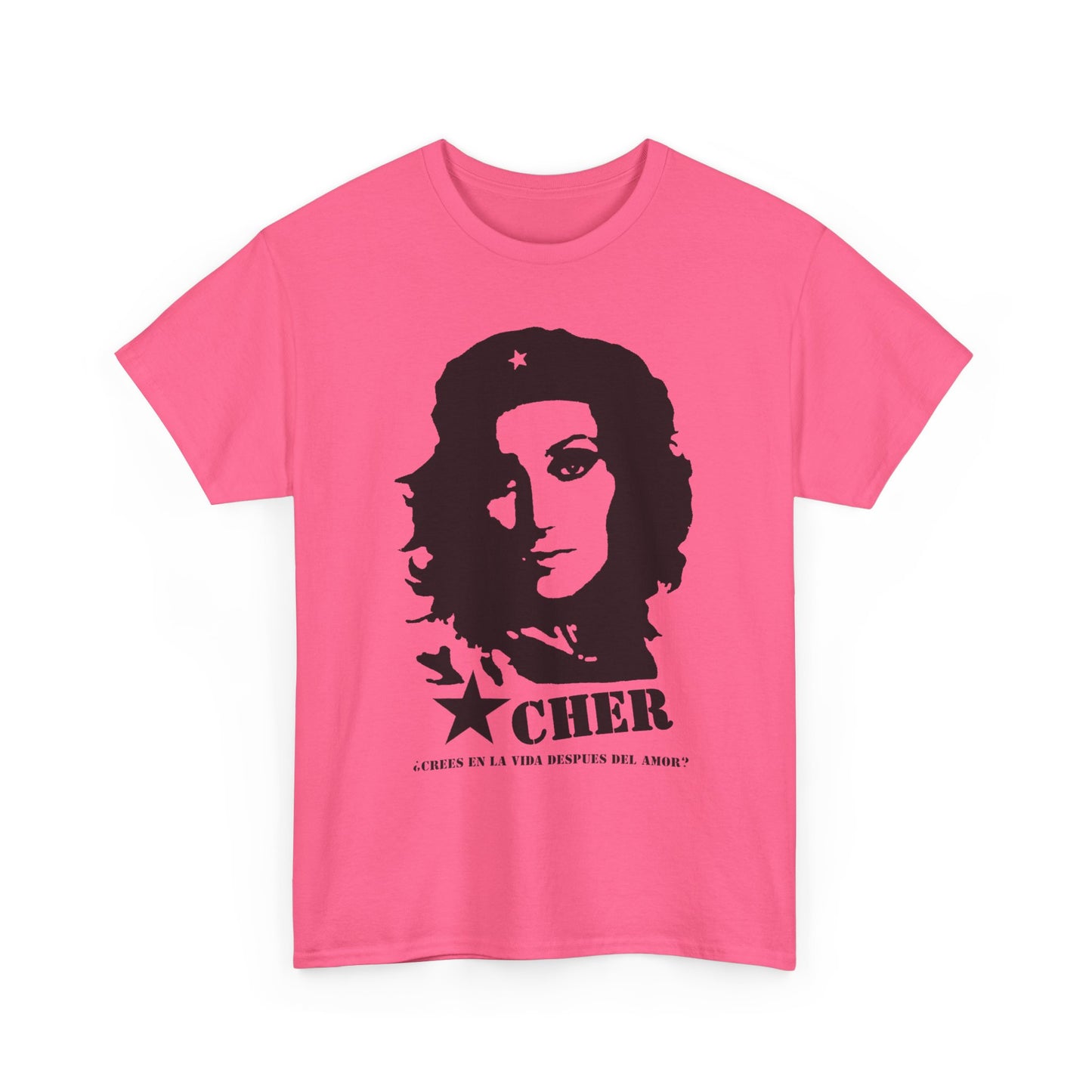 Cher portrait Life After Love lyric t-shirt in safety pink