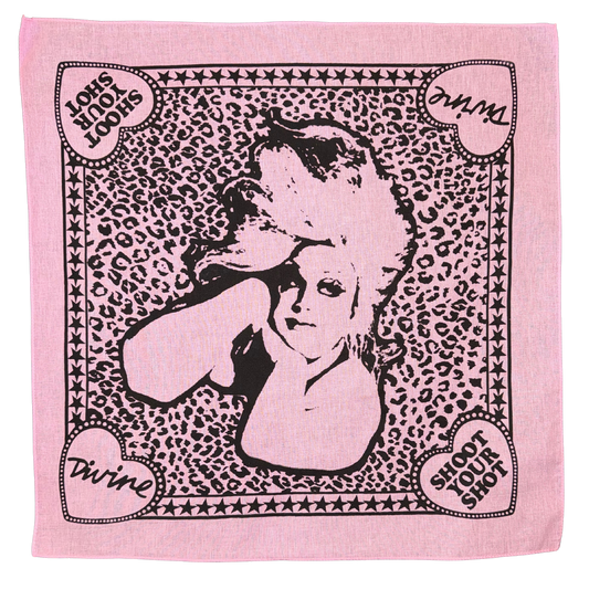 Divine Shoot Your Shot light pink cotton bandana with black portrait illustration