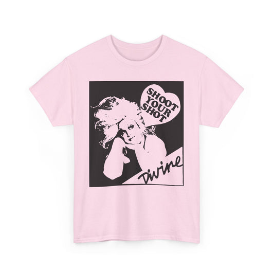Divine portrait t-shirt with Shoot Your Shot heart text graphic
