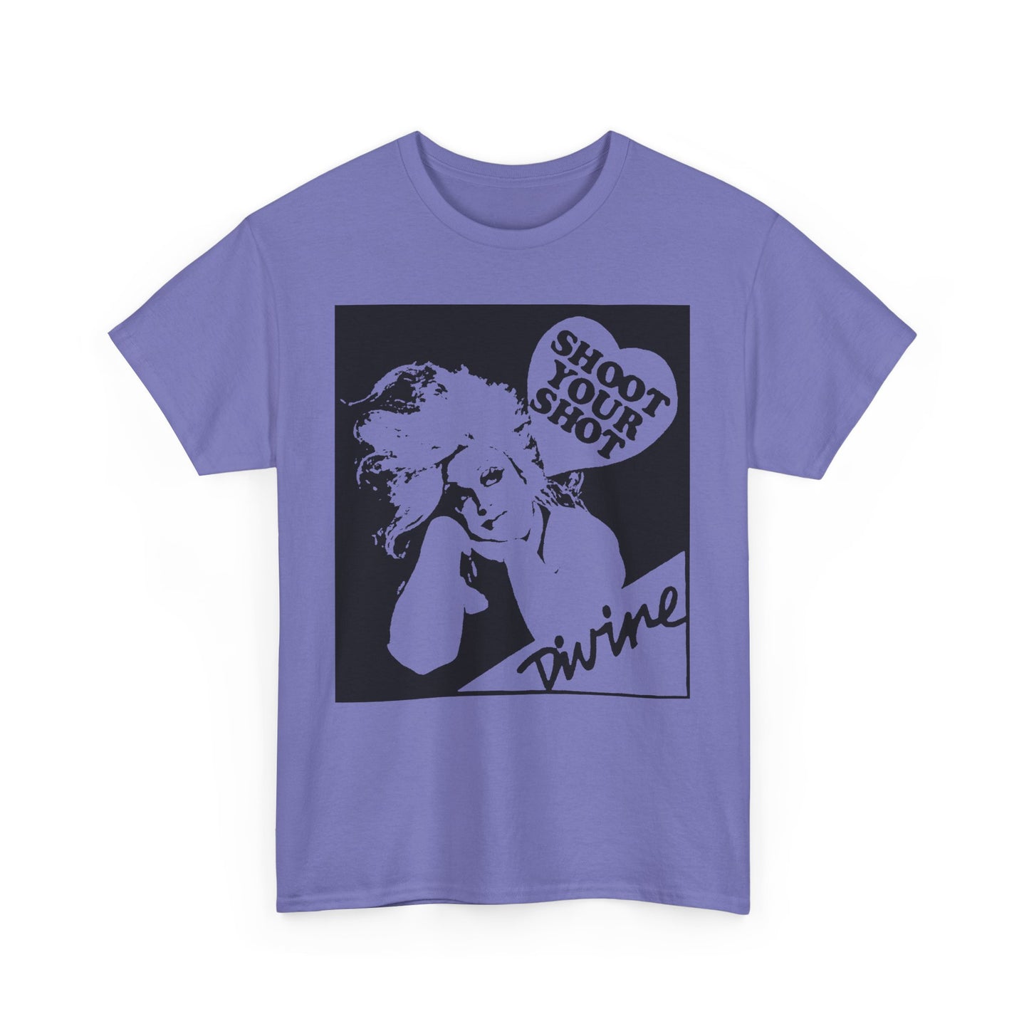 Divine Shoot Your Shot portrait graphic t-shirt in light purple