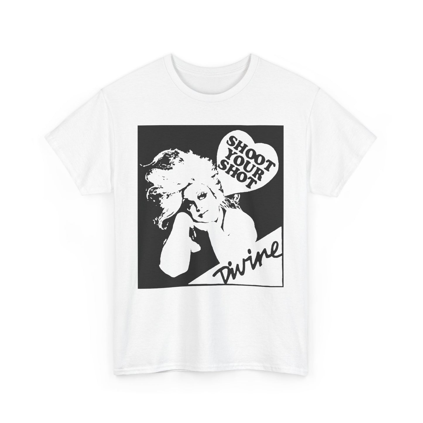 Divine Shoot Your Shot portrait graphic t-shirt in white