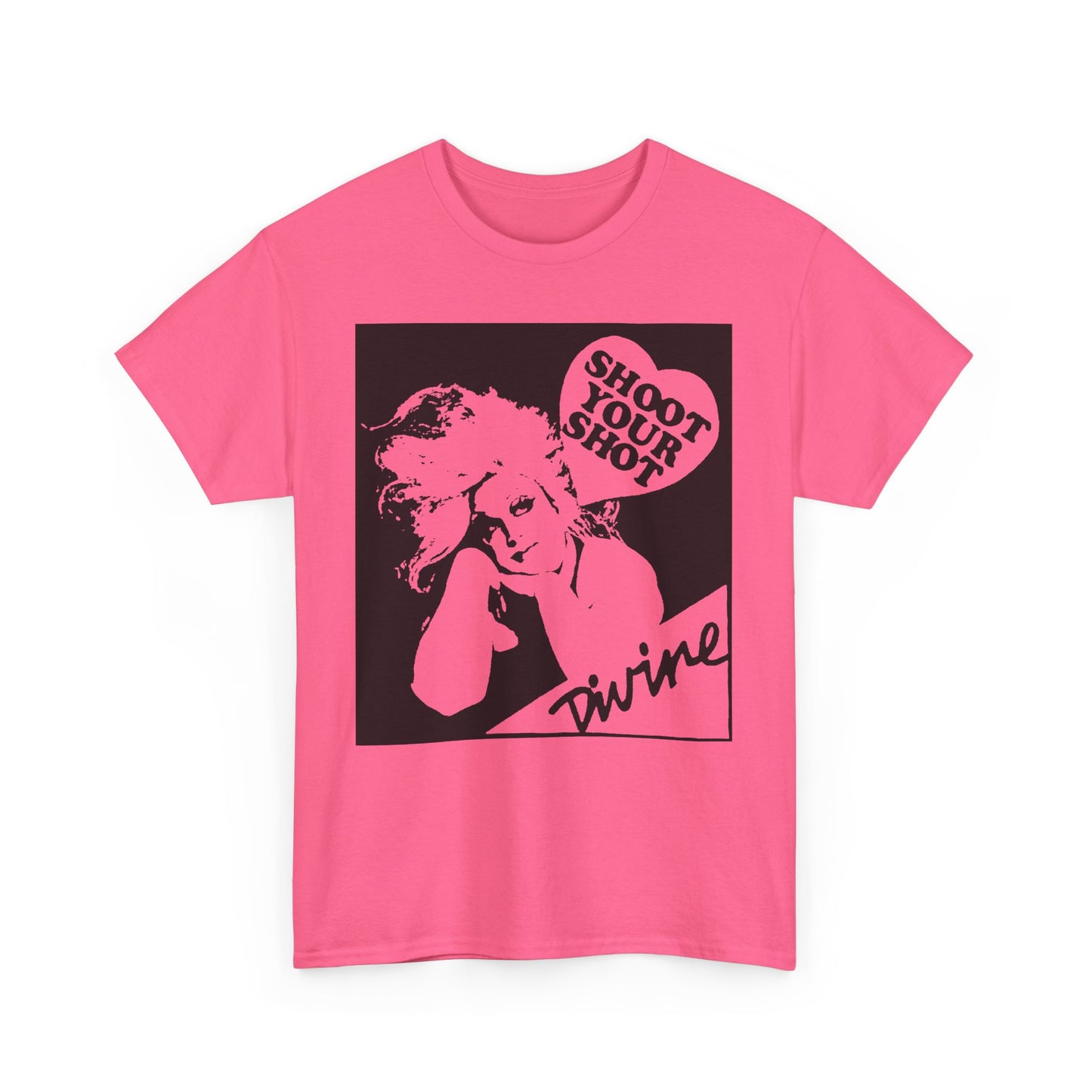 Divine Shoot Your Shot portrait graphic t-shirt in safety pink