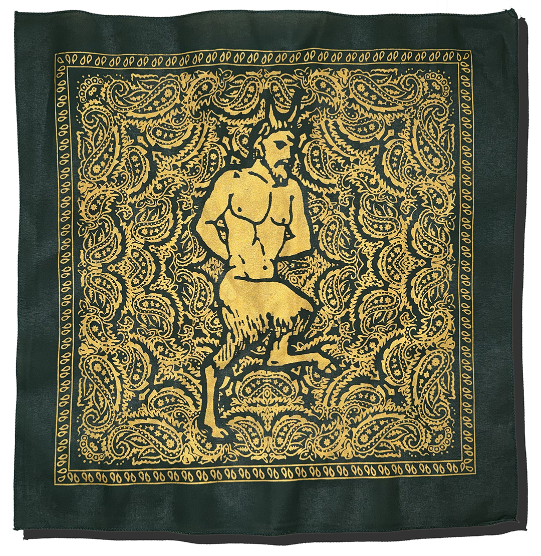 Metallic Gold Satyr Bandana — Hand-Silkscreened Cotton Bandana with Faun