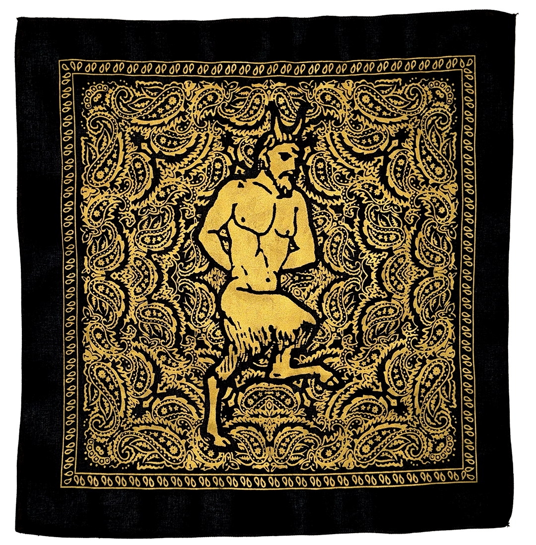 Metallic Gold Satyr Bandana — Hand-Silkscreened Cotton Bandana with Faun