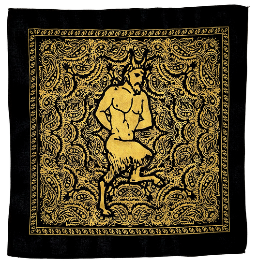 Metallic Gold Satyr Bandana — Hand-Silkscreened Cotton Bandana with Faun