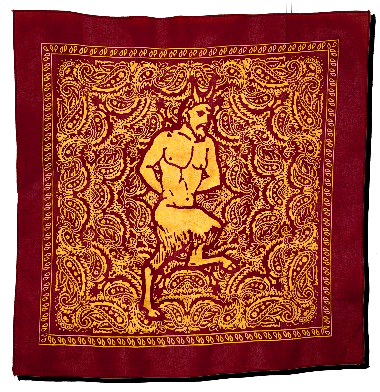 Metallic Gold Satyr Bandana — Hand-Silkscreened Cotton Bandana with Faun