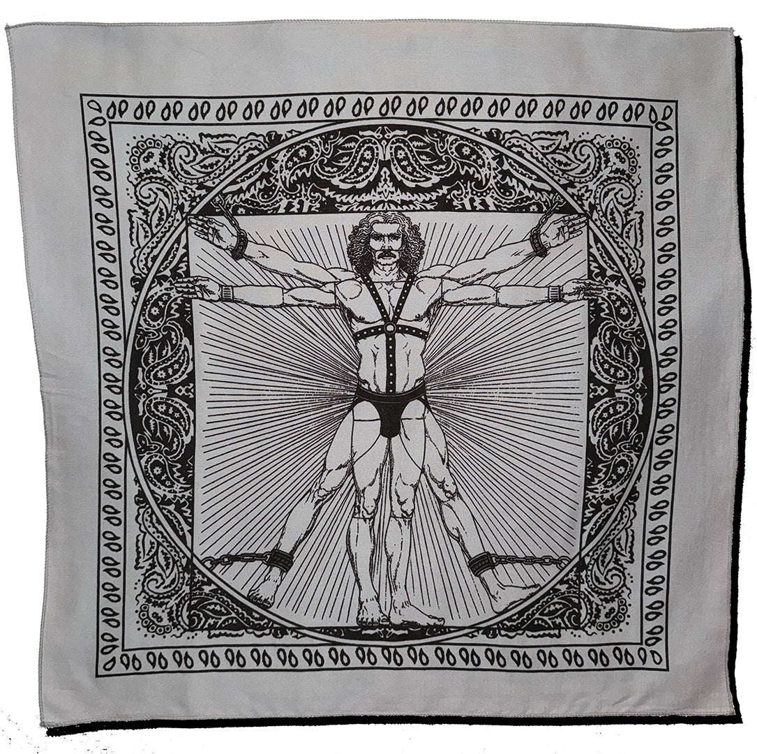 Vitruvian Man in Bondage — Hand-Silkscreened Cotton Bandana