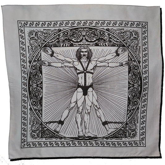 Vitruvian Man in Bondage — Hand-Silkscreened Cotton Bandana