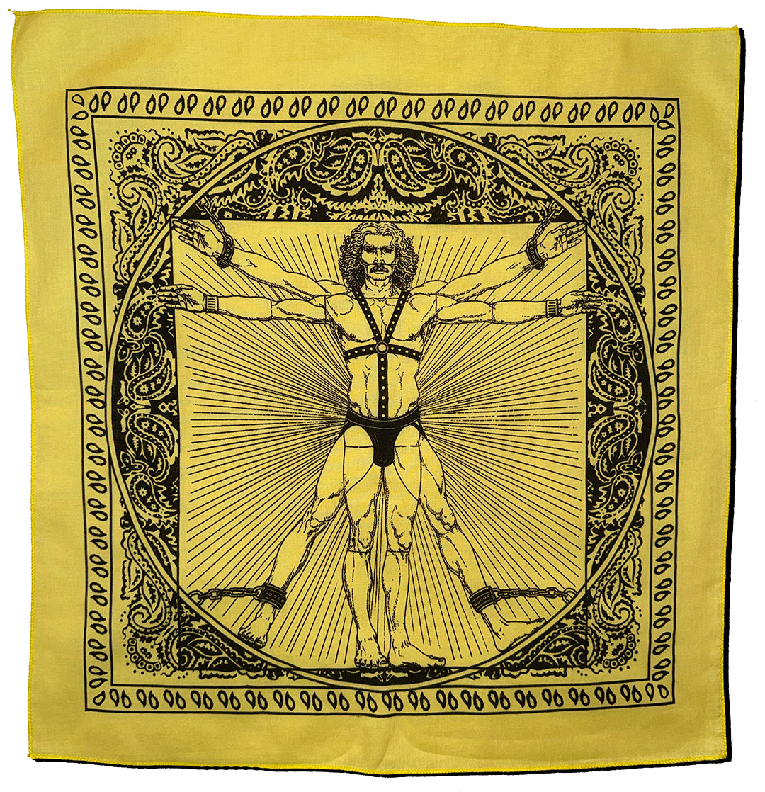 Vitruvian Man in Bondage — Hand-Silkscreened Cotton Bandana