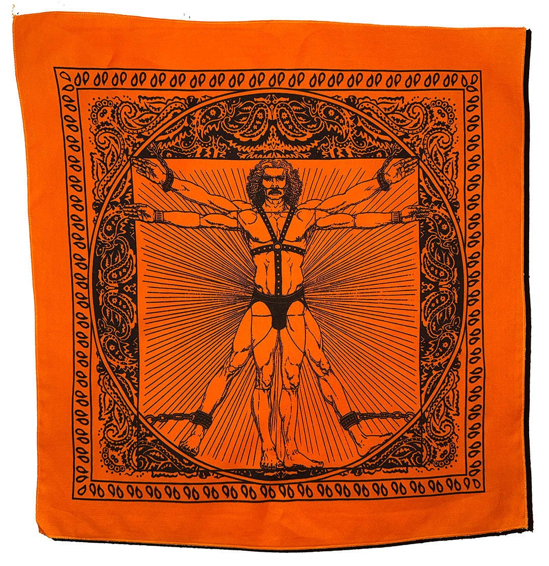 Vitruvian Man in Bondage — Hand-Silkscreened Cotton Bandana