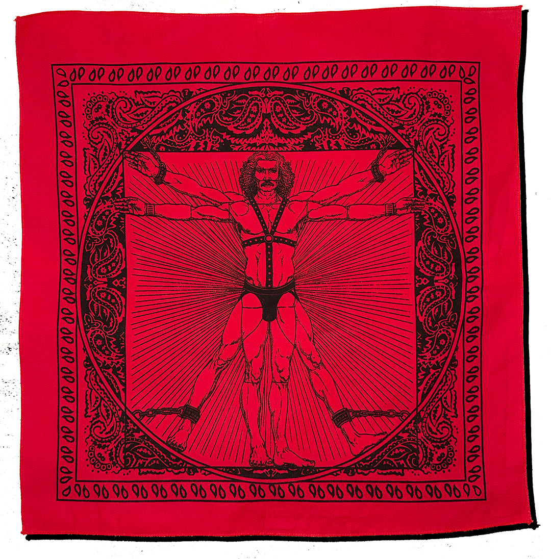 Vitruvian Man in Bondage — Hand-Silkscreened Cotton Bandana