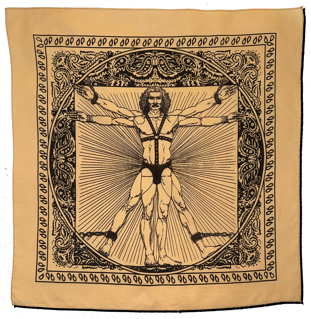 Vitruvian Man in Bondage — Hand-Silkscreened Cotton Bandana